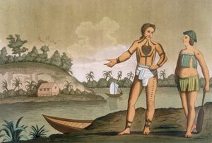 Ein Mann und eine Frau von der Insel Pogghy, Tafel Nr. 49 aus Costumi dei