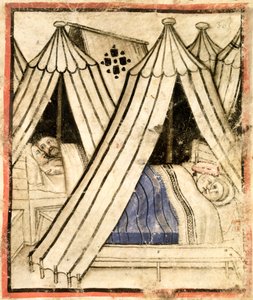 Die Israeliten frönen der sexuellen Unmoral mit den Moabiterinnen in ihren Zelten, c.1350-99 von Italian School