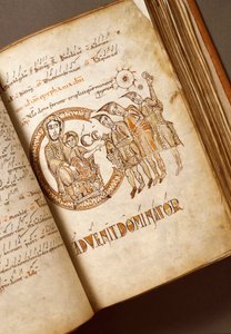 Anbetung der Heiligen Drei Könige. Manuskript der Bologneser Schule. (Ms.123-Foglio 40 r) 11. Jahrhundert Rom, Biblioteca Angelica von Italian School