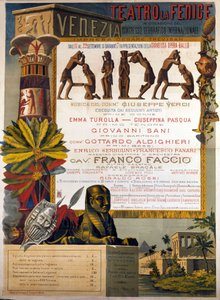 Plakat der Aufführung von Aida von Giuseppe Verdi im La Fenice in Venedig im Jahr 1881.