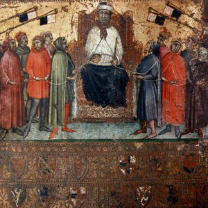 Allegorie der Regierung der Stadt Siena, umgeben von Bürgern, die symbolisch durch ein Seil mit ihr verbunden sind