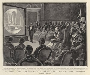 Eine Unterhaltung im Vatikan, der Papst bei einer Laterna-Magica-Ausstellung von Italian School