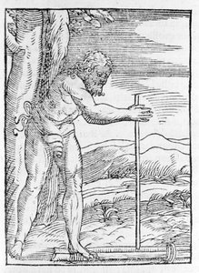 Ein Indianer der Tainos entzündet ein Feuer durch Reiben zweier Holzstücke. Gravur aus „Navigationi und Viaggi“ von Giovanni Battista Ramusio, Bd. III, Venedig 1565 von Italian School