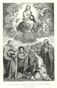 Andre del Sarte, Die Jungfrau und die Heiligen, Madonna in Gloria, Sammlung des Palazzo Pitti (Stich) von Italian School