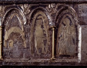 Arche von Barbarossa, mit Szenen aus dem Leben von Johannes dem Täufer (Holz, Silberblatt und Steine)
