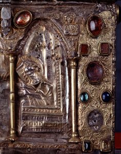 Arche von Barbarossa, mit Szenen aus dem Leben von Johannes dem Täufer (Holz, Silberblatt und Steine)