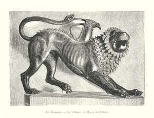 Etruskische Kunst, Die Chimäre des Uffizien-Museums (Gravur) von Italian School