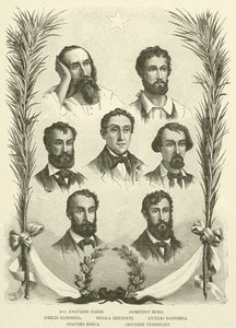 Avv Anacarsi Nardi, Domenico Moro, Emilio Bandiera, Nicola Ricciotti, Attilio Bandiera, Giacomo Rocca, Giovanni Venerucci (Gravur)