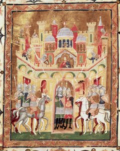 Kampfszene an den Mauern Jerusalems, aus Descriptio Terrae Sanctae von Burcardus Theutonicus oder Burchard von Mount Sion von Italian School
