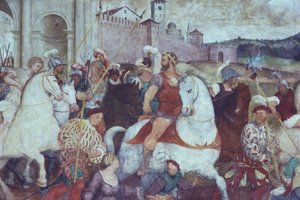 Schlachtenszene vor den Stadtmauern, ca. 1460er von Italian School
