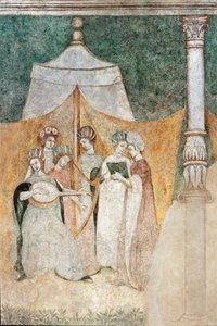 Bicocca degli Arcimboldi: Fresko aus dem 15. Jahrhundert, Detail von Frauen, die Musik spielen von Italian School