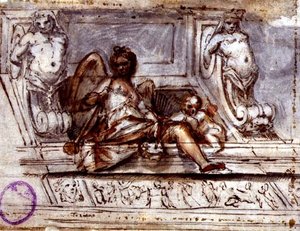 Deckenentwurf mit der Muse der Musik, ca. 1700 von Italian School