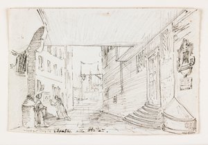 Stadtstraße in Genua, mit dem Leuchtturm und Hafen im Hintergrund, frühes 19. Jahrhundert von Italian School