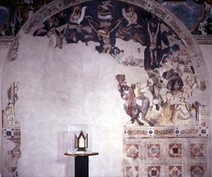 Kreuzigung, beschädigte Lünette aus dem Appartamento Guastalla, zugeschrieben der Bologneser Schule