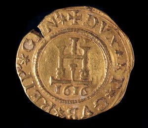 Währung der Republik Genua: eine Gold-Quadrupla mit einem Genua-Portal. Durchmesser 32 mm. 1616. Vorderseite. Genua Musei di Strada Nuova von Italian School