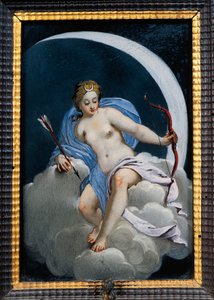 Darstellung des Mondes, Detail aus einem Kabinett des späten 17. und frühen 18. Jahrhunderts, Castello di Soragna, Emilia-Romagna, Italien