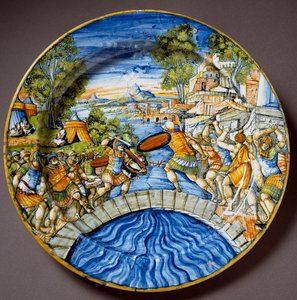 Episode der Verteidigung der Sublicius-Brücke durch den legendären römischen Helden Horatius Cocles während der Kämpfe gegen die Etrusker von Italian School