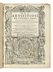 Erstausgabe von Aleottis Übersetzung von Heros Pneumatiken