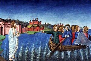Fol.134r Die Jünger fischen im See von Galiläa von Italian School