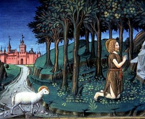Fol.143v St. Johannes der Täufer betet in der Wüste