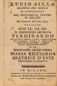 Frontispiz aus Mozarts Lucio Silla, aufgeführt in Mailand 1773 von Italian School