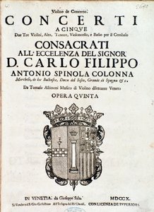 Frontispiz der Partitur von „Concerti a cinque, opera 5“ von Tomaso Albinoni