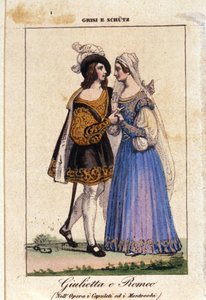Giulia Grisi und Schutz interpretieren Romeo und Julia in „I Capuleti e i Montecchi“ (Die Capulets und die Montagues) von Vincenzo Bellini von Italian School