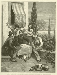 Die italienischen Exilanten, darunter die Brüder Bandiera, die auf der Insel Korfu eine Expedition in die Heimat planen (Gravur) von Italian School