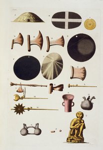 Inka-Werkzeuge und Artefakte, Peru, aus Le Costume Ancien et Moderne, Band II, Tafel 22, von Jules Ferrario, veröffentlicht ca. 1820er-30er Jahre von Italian School