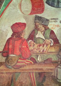 Innenraum eines Gasthauses, Detail der Backgammon-Spieler