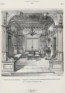Innenraum eines Schlafzimmers im neorenaissance Stil von Possenbacher, Monaco, Illustration aus L