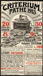 Italienische Werbung für das Criterium-Grammophon der Marke Pathé