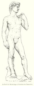 Der David von Michelangelo an der Akademie der Schönen Künste (Gravur) von Italian School