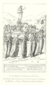 Der Triumph der Keuschheit, von Petrarca, Faksimile eines 15. Jahrhundert-Stichs, zugeschrieben Nicoletto da Modena, nach dem Exemplar des British Museum (Stich) von Italian School