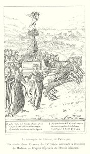 Der Triumph der Liebe, von Petrarca, Faksimile einer Gravur aus dem 15. Jahrhundert, zugeschrieben Nicoletto da Modena, nach dem Exemplar des British Museum (Gravur) von Italian School