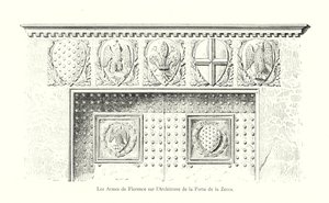 Die Waffen von Florenz auf dem Architrav des Zecca-Tores (Stich) von Italian School