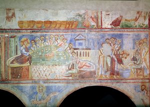 Das letzte Abendmahl und Christus wäscht den Jüngern die Füße, aus dem zentralen Schiff, Schule von Monte Cassino