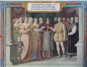 Hochzeit von Ottavio Farnese und Margarete von Österreich, Tochter von Karl V., durch Papst Paul III. Farnese