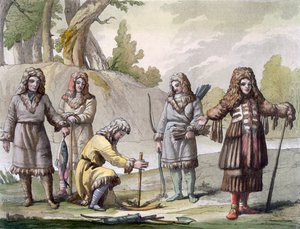 Männer von Kamtschatka, fernöstliches Russland, ca. 1820er-30er Jahre von Italian School