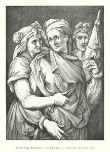Michelangelo Buonarroti, Die Parzen, Sammlungen des Pitti-Palastes (Gravur) von Italian School
