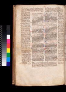 Ms 213. Gregor IX., Decretales mit Apparat von Bernardo Botone von Parma, F.93v. Haupttext in gotischer Buchschrift (littera rotunda)