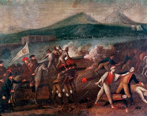 Parthenopäische Republik (oder Republik von Neapel) ausgerufen am 21.01.1799: Kardinal Fabrizio Dionigi Ruffo de Bagnara an der Spitze der Santa Fede Armee kommt in Neapel an, um die französischen Republikaner zu vertreiben von Italian School