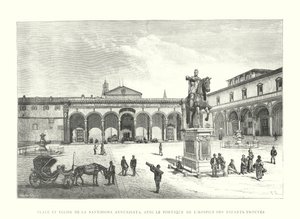Platz und Kirche der Santissima Annunziata, mit dem Portikus des Findelhauses (Gravur) von Italian School