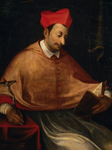 Porträt von St. Karl Borromäus (1538-1584), italienischer Erzbischof und Kardinal, Gemälde von anonym, Kirche San Carlo, Arona, Piemont, Italien