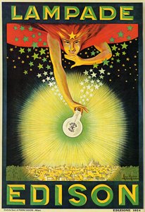 Poster zur Werbung für Edison-Glühbirnen, Mailand, Italien