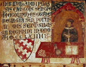 Darstellung eines Kamerlinguisten in seinem Büro Anonymes Gemälde auf Holz einer Biccherna (Umschlag des Rechnungsregisters der Stadt Siena) 1250. Siena Archivio di Stato, Italien von Italian School