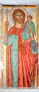 Heiliger Christophorus, anonyme Fresko aus dem 14. Jahrhundert, Varazze, Kapelle des Schlosses Invrea, Italien
