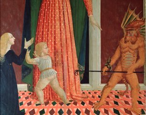 Santa Maria del Soccorso oder Maria Hilfe der Christen Detail eines Dämons (Detail eines Teufels) Malerei der florentinischen Schule des 15. Jahrhunderts Florenz Chiesa di Santo Spirito von Italian School