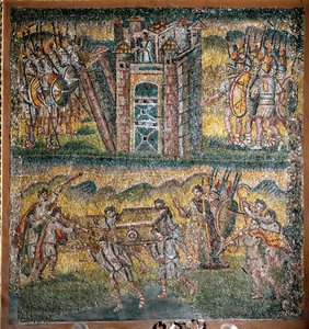 Szenen aus dem Buch Josua: Die Einnahme von Jericho, Die sieben Priester, die die Bundeslade tragen von Italian School
