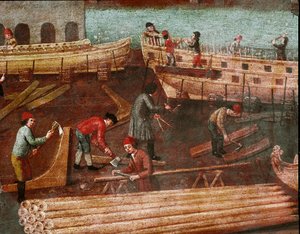 Werft im Arsenal von Venedig (Detail) von Italian School
